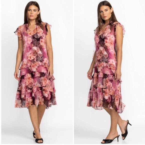 Johnny Was Carina Silk Dress Size XL Pink Floral NWT New - Picture 2 of 12